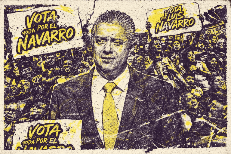 Luis Navarro y sus letreros de vota por mí